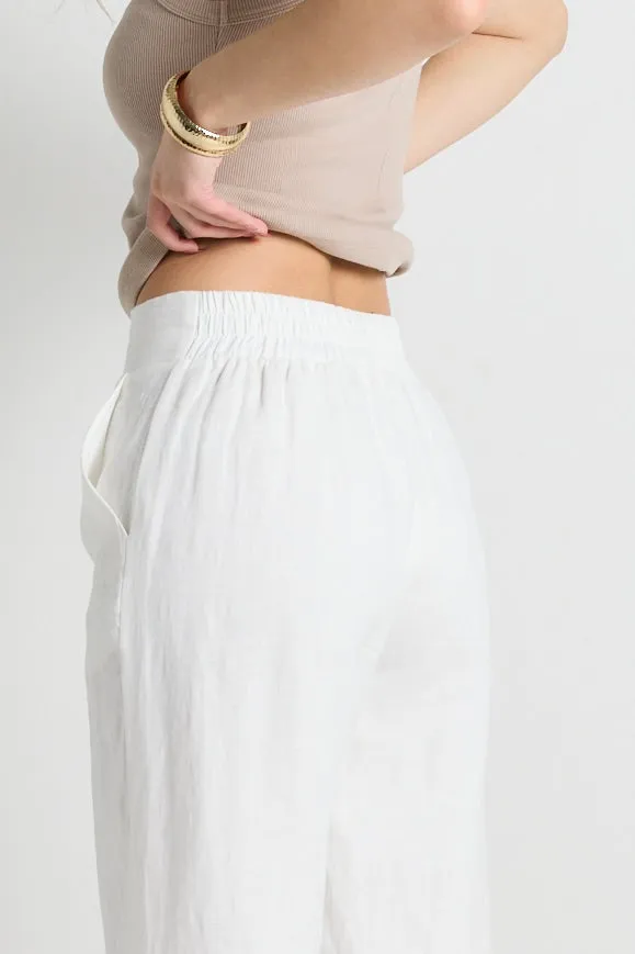 Guardian White Linen Viscose Pleat Front Wide Leg Pant